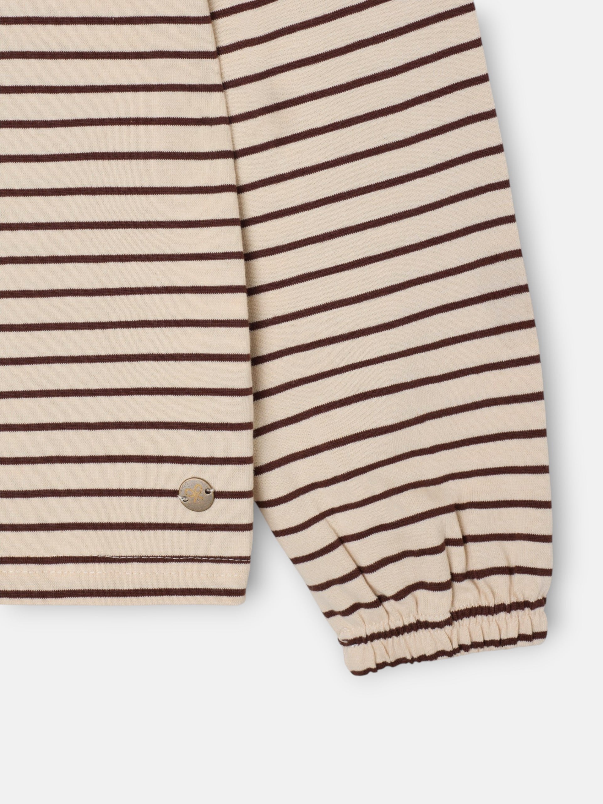 Camiseta manga larga cuello bobo rayas camel