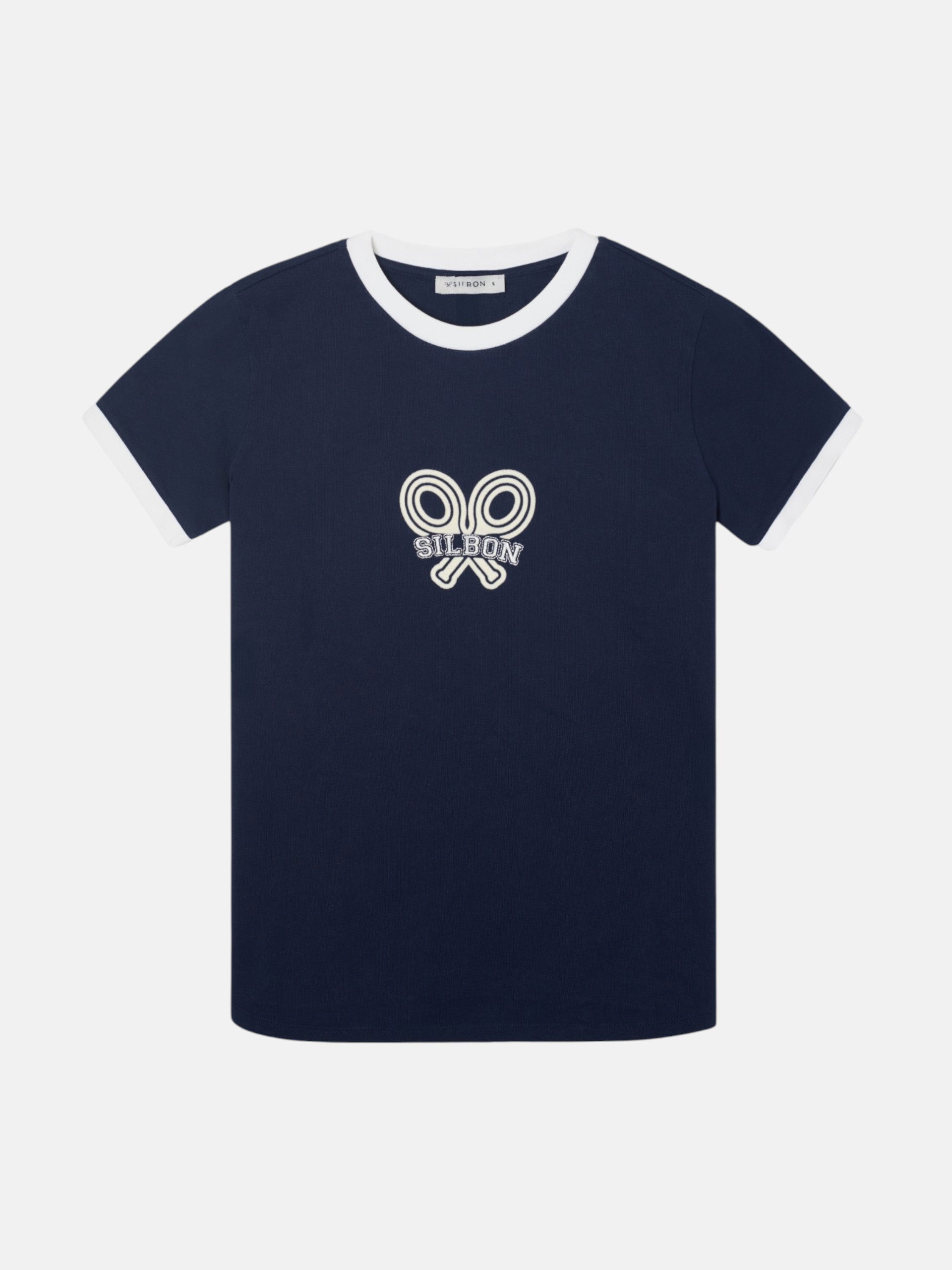 Silbon women's t-shirt with blue contrast racket