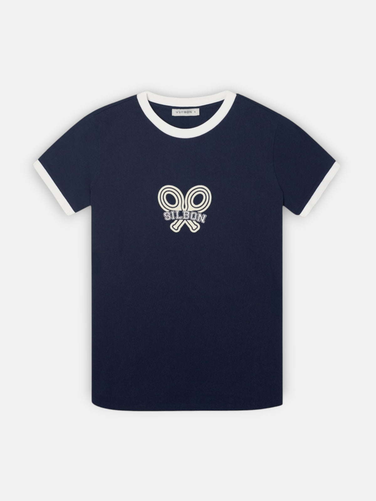 Silbon women's t-shirt with blue contrast racket