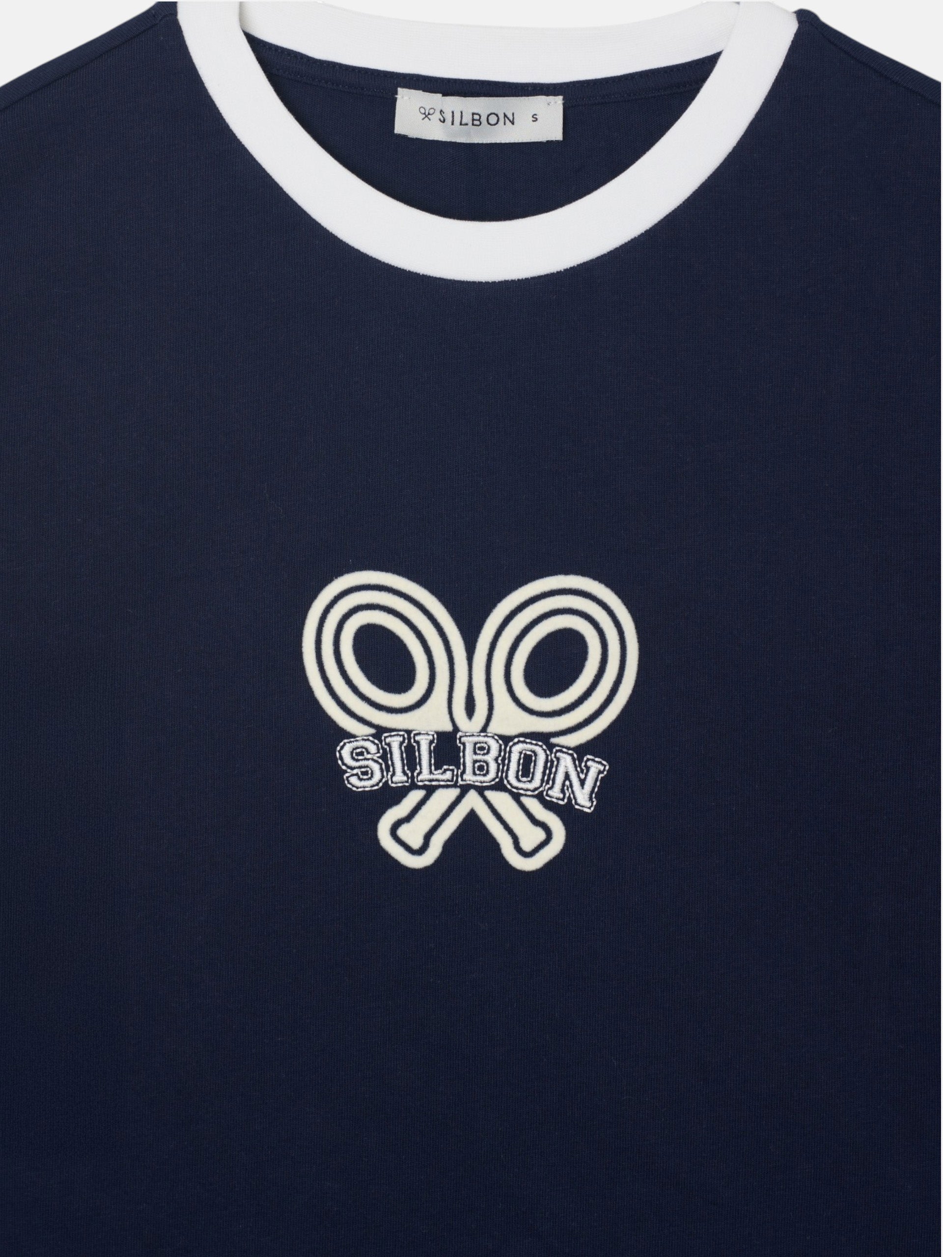 Silbon women's t-shirt with blue contrast racket