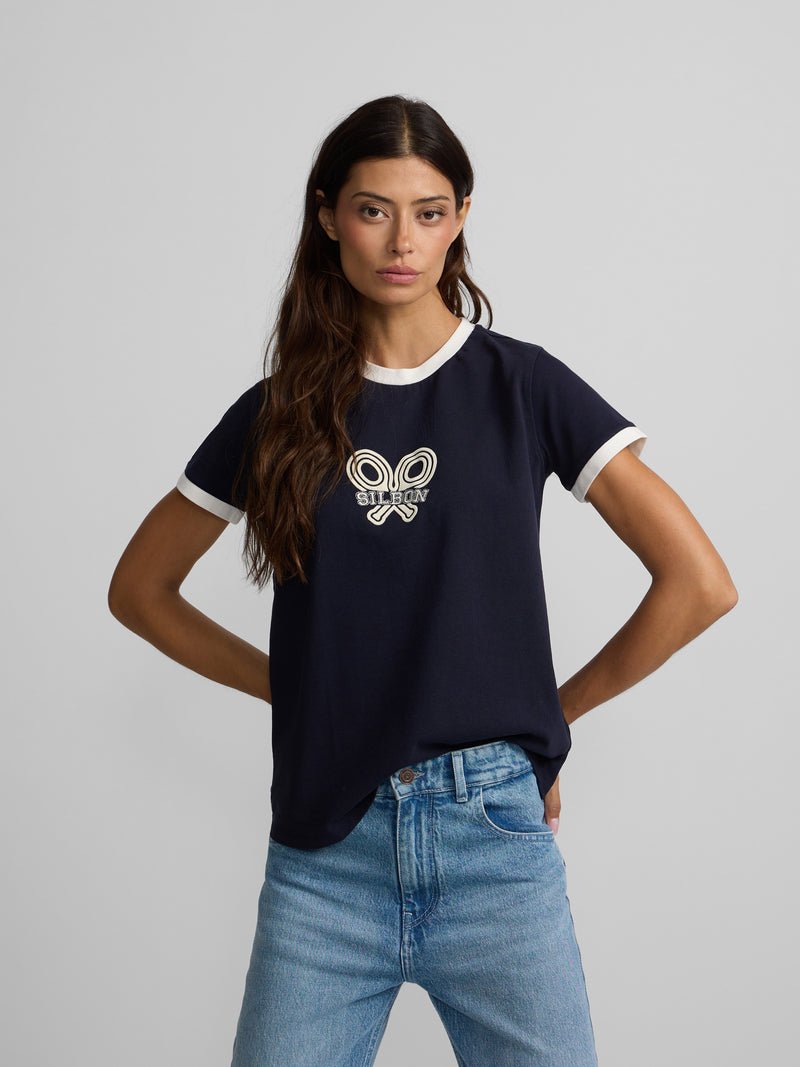 Camisola mulher silbon raquete contraste azul