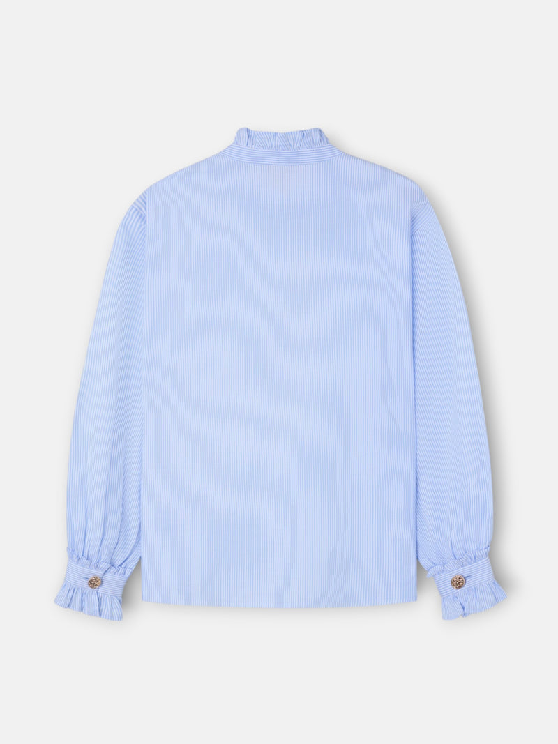 Camisa cuello volante detalle puño rayas celeste
