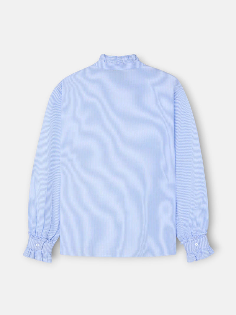Camisa cuello volante detalle puño rayas celeste