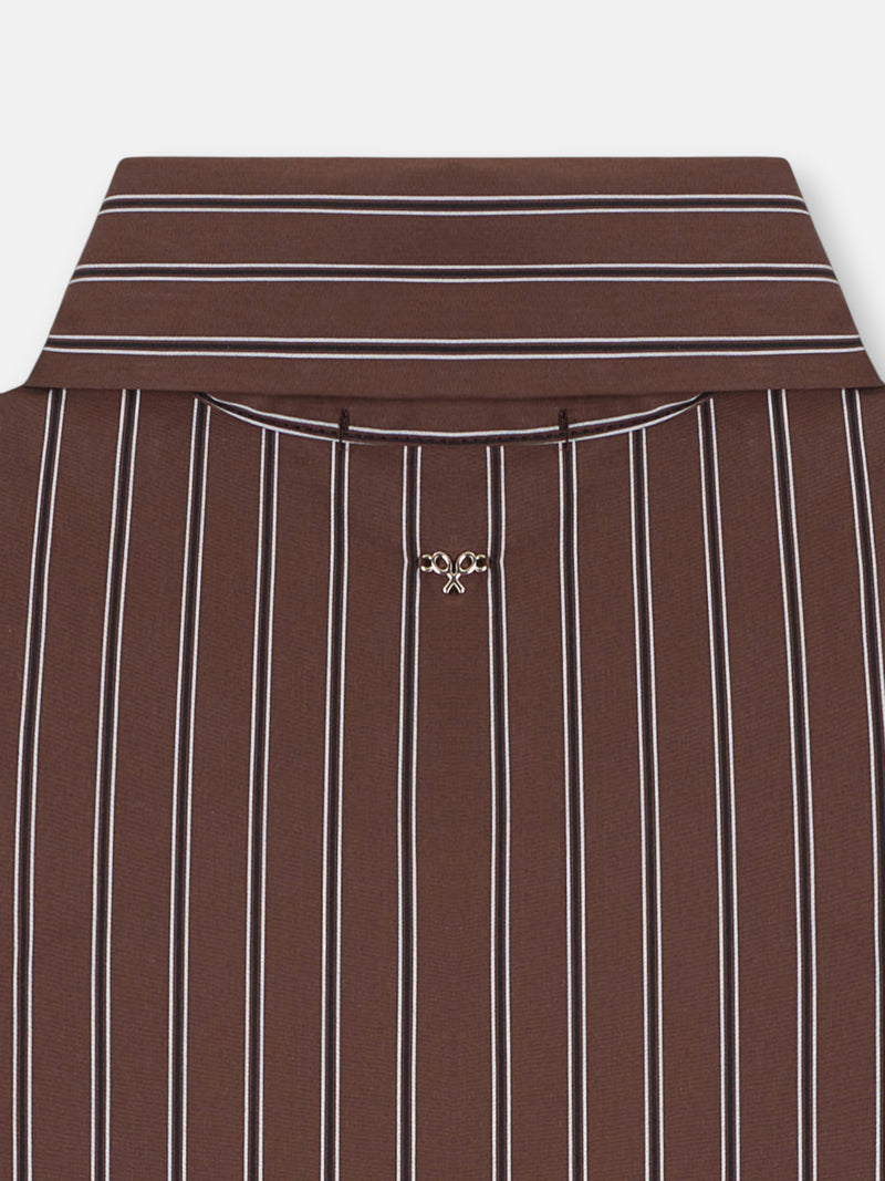 Camisa cuello alto lazada rayas marron