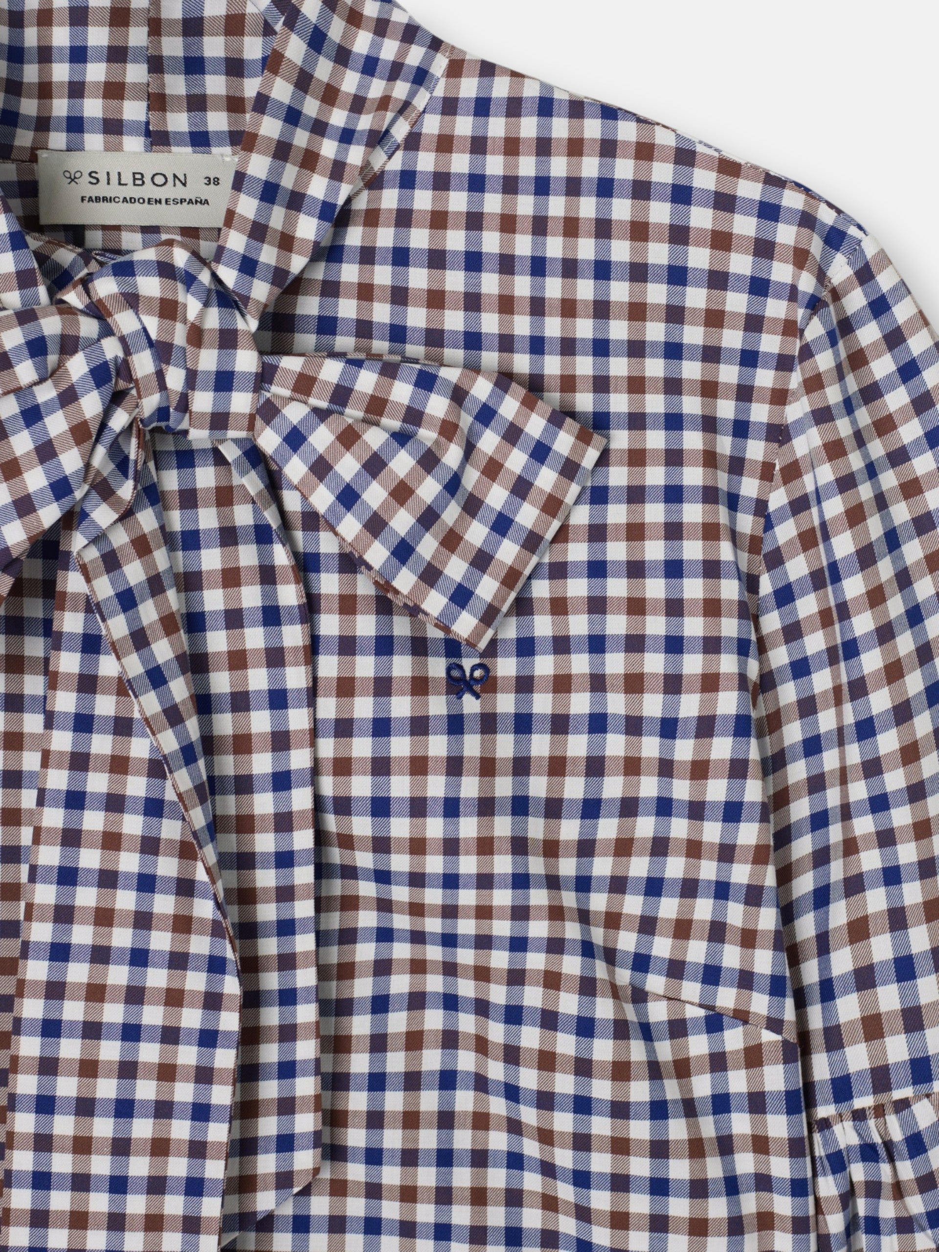 Camisa lazada cuadros azul marino y marron