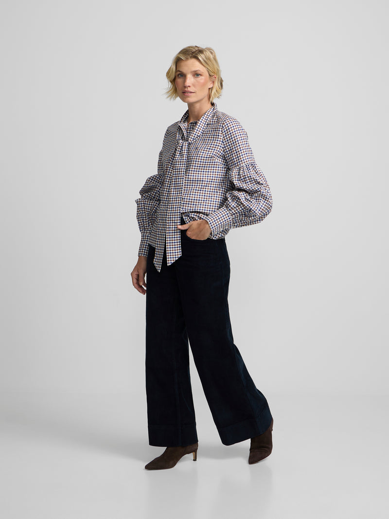 Camisa lazada cuadros azul marino y marron