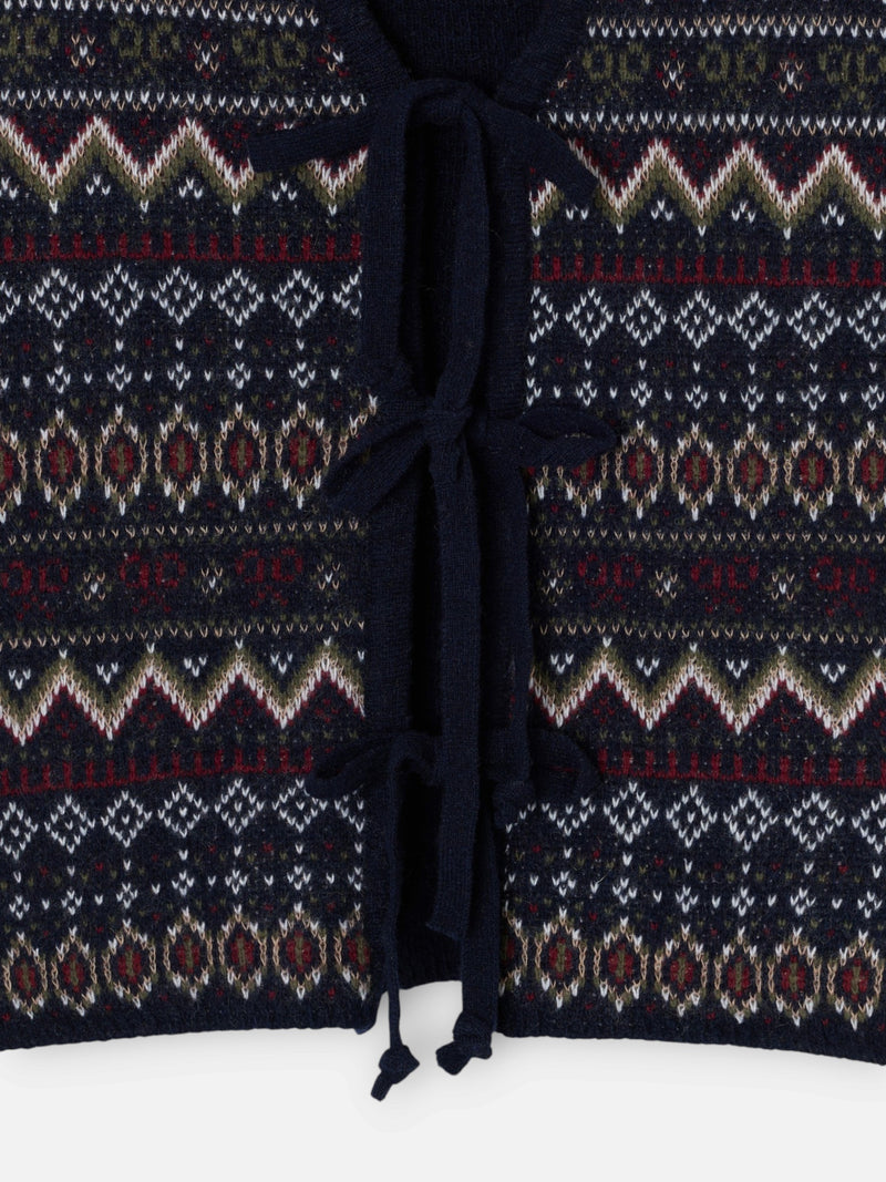 Colete único em malha jacquard com laços azul-marinho