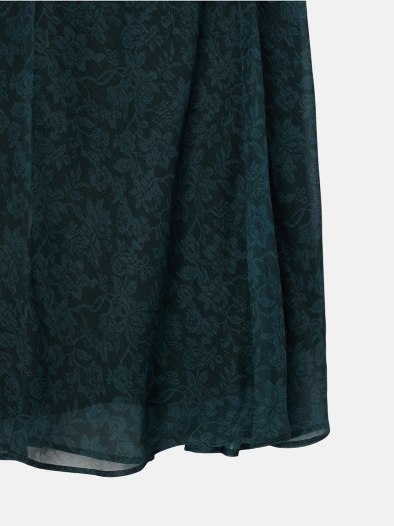 Jupe midi évasée à imprimé fleuri vert