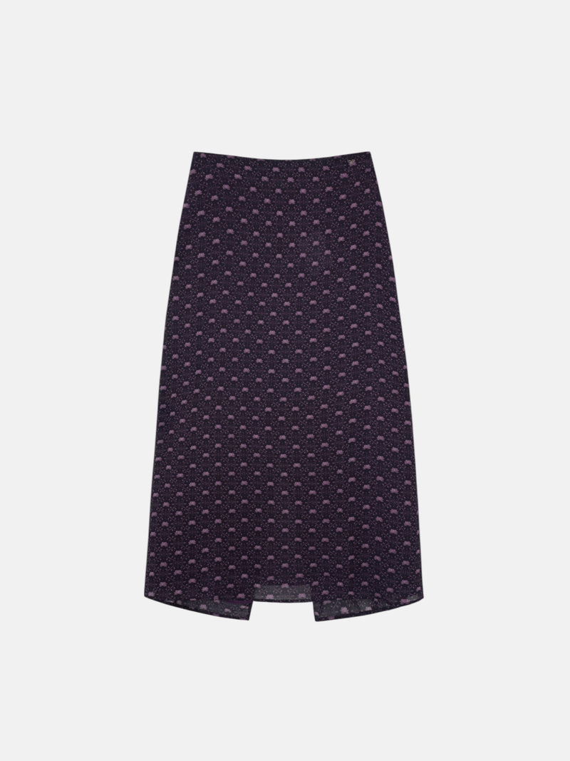 Saia midi com laço estampado roxo