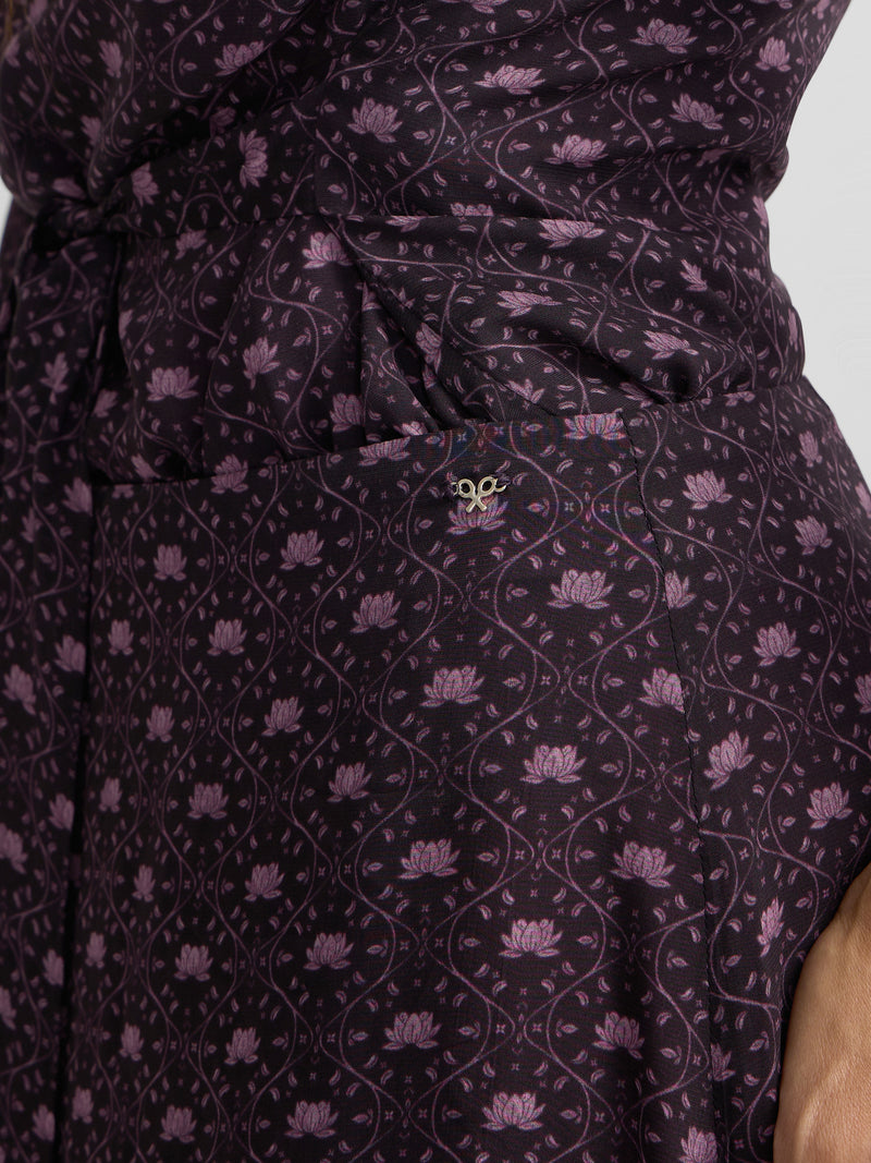 Saia midi com laço estampado roxo