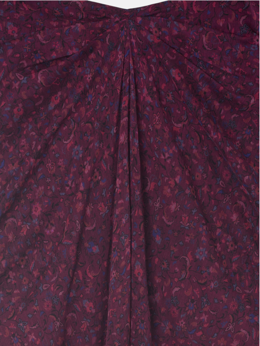 Saia midi com drapeado central flores grená