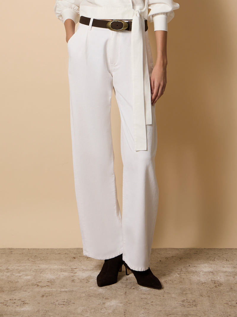 Pantalon large à pinces unique blanc