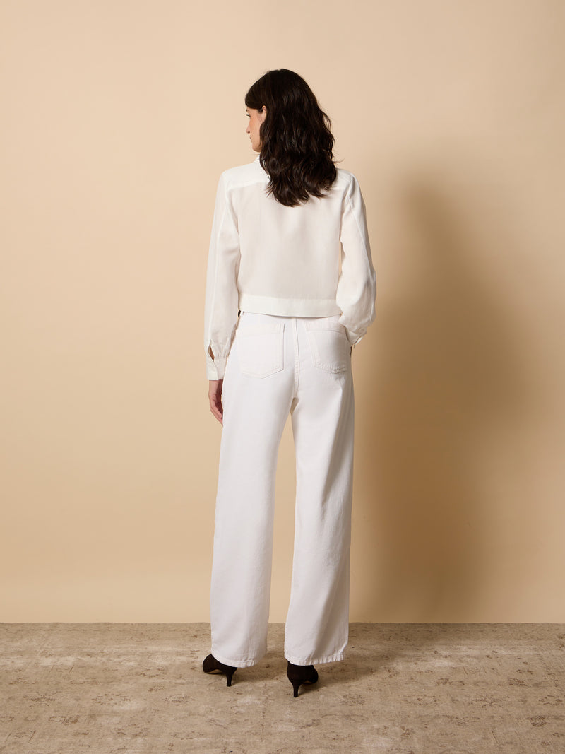 Pantalon large à pinces unique blanc