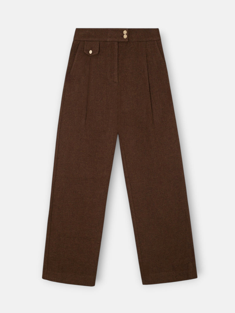 Pantalón recto sarga marron