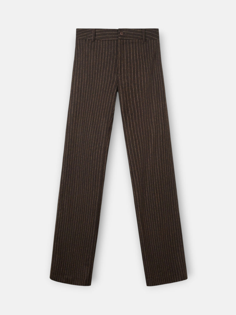 Pantalon recto rayas diplomaticas marron
