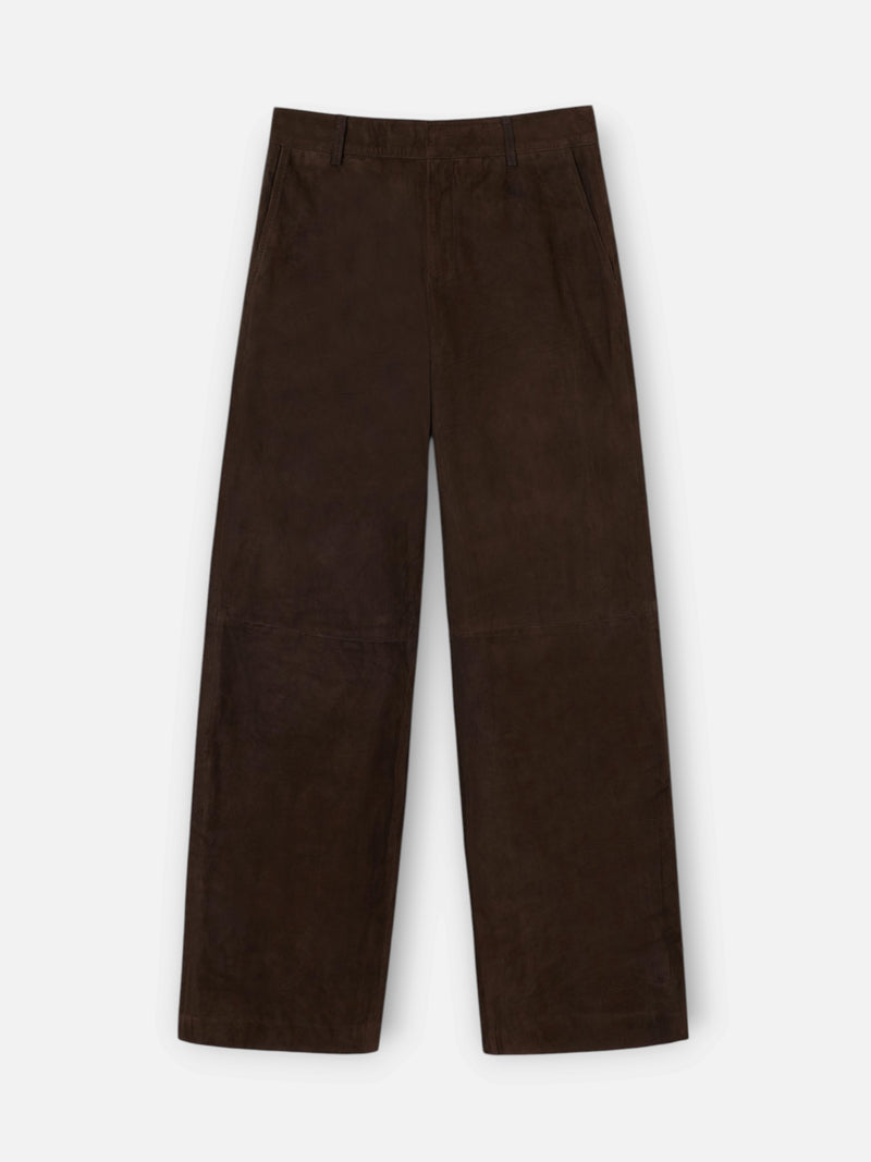Pantalon piel ante pinzas marron