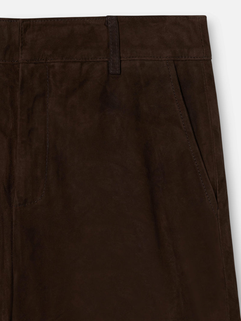 Pantalon piel ante pinzas marron
