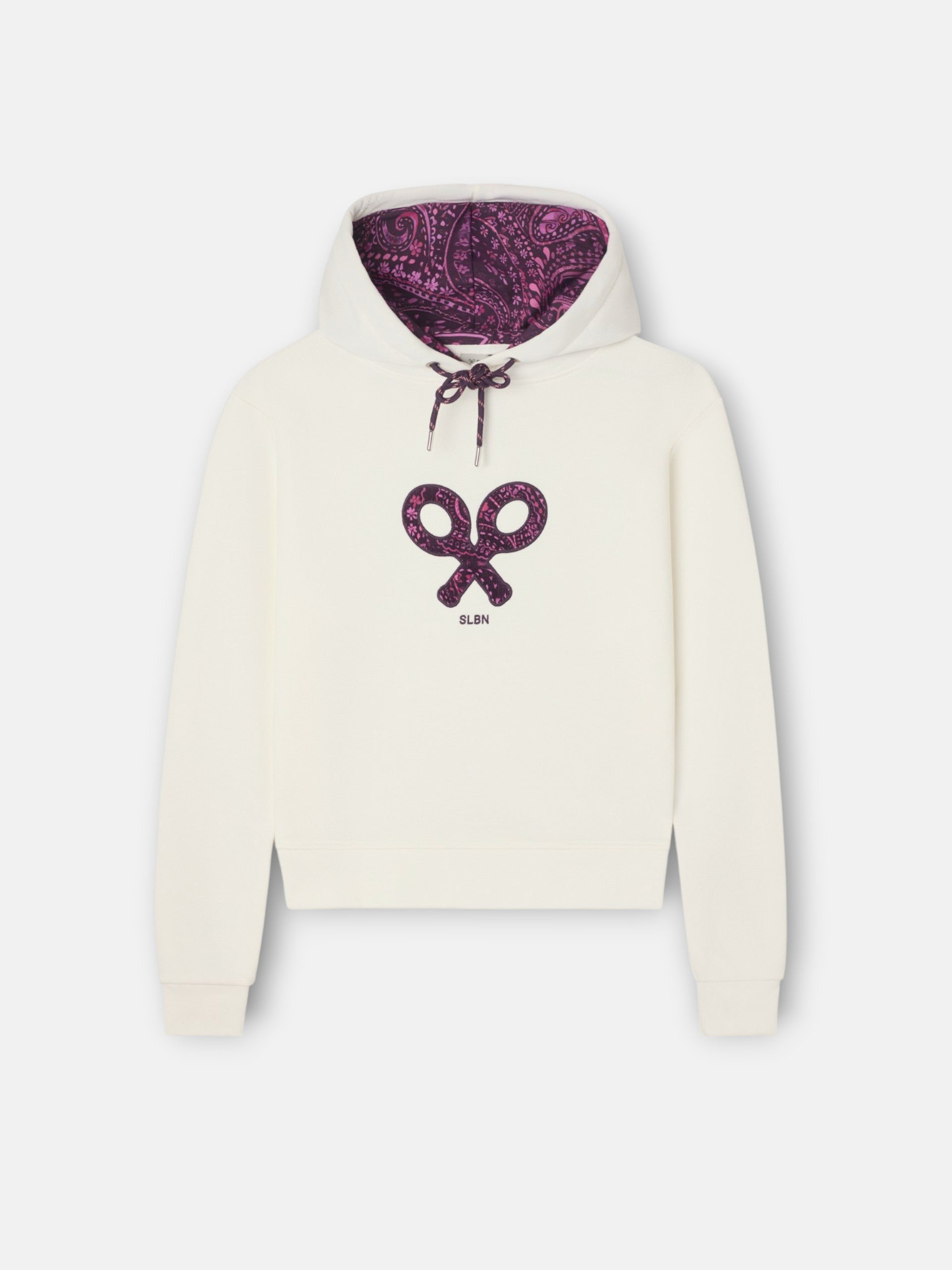 Sudadera woman capucha raqueta estampado crudo