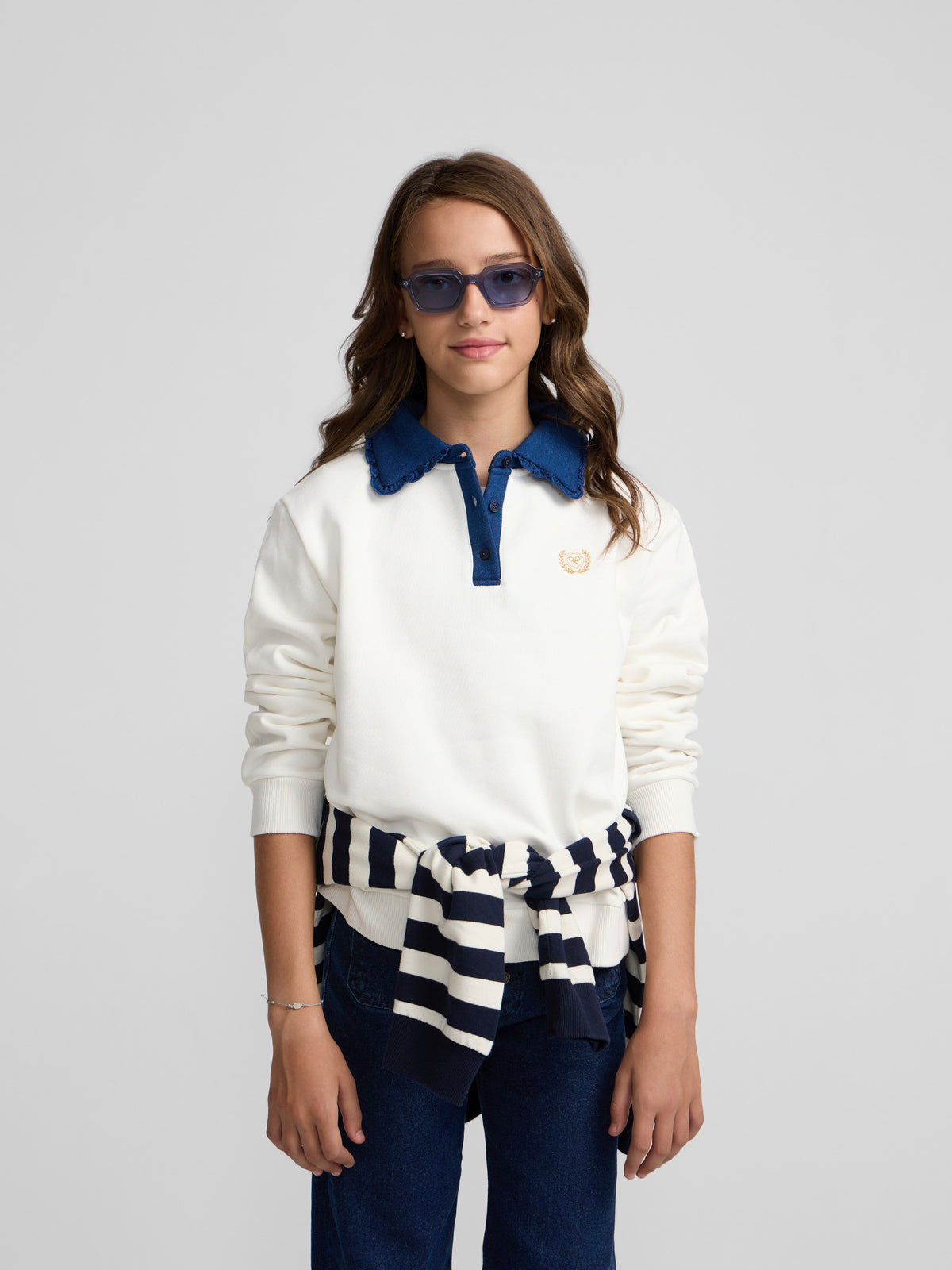 Beige polo neck sweatshirt for girls