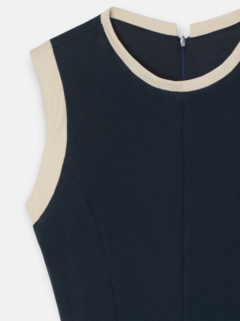 Vestido midi contrastes azul marino