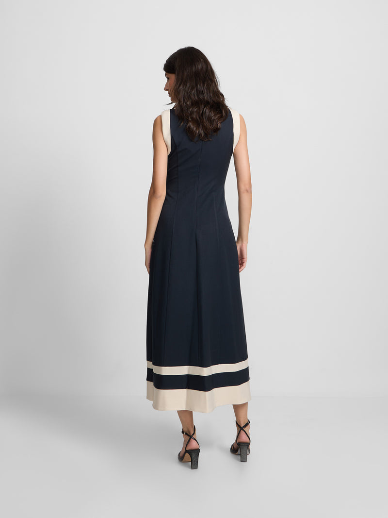Vestido midi contrastes azul marino