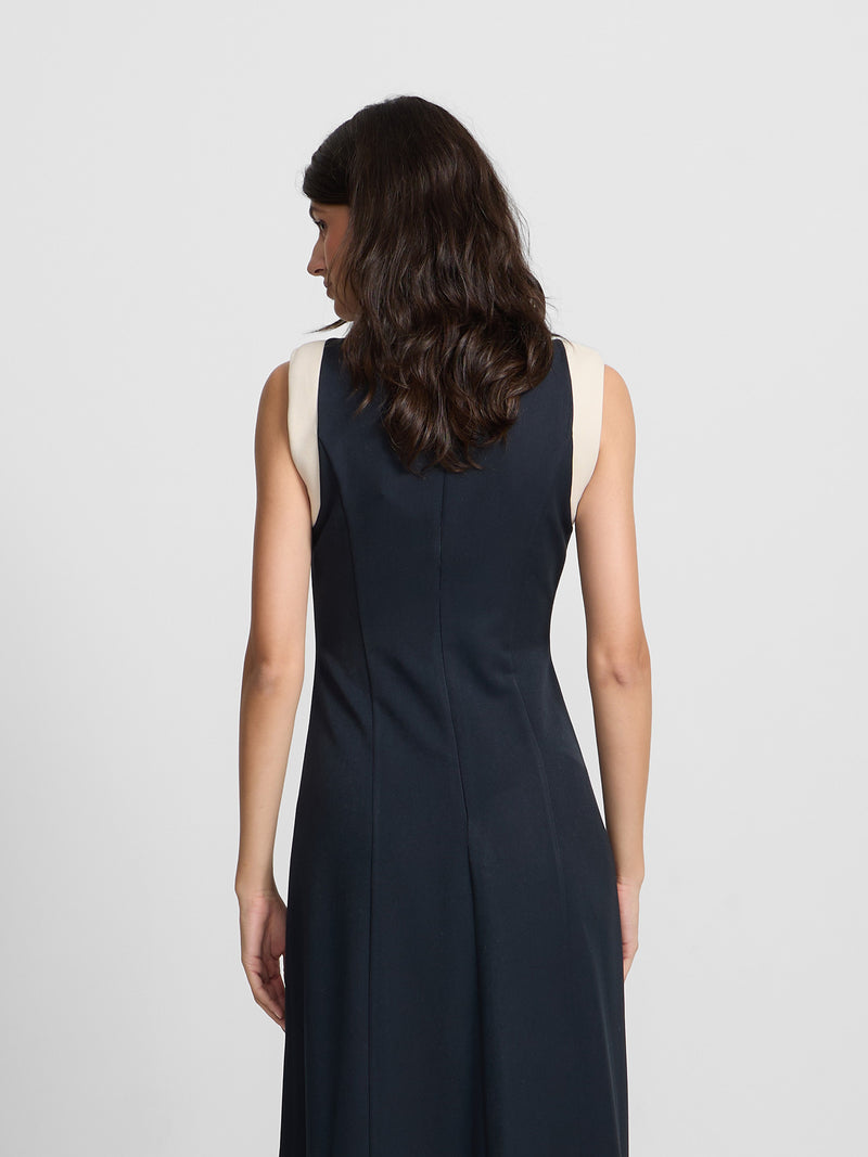 Vestido midi contrastes azul marino