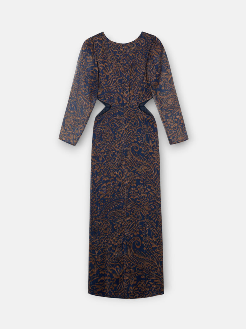 Blue paisley print cut-out dress