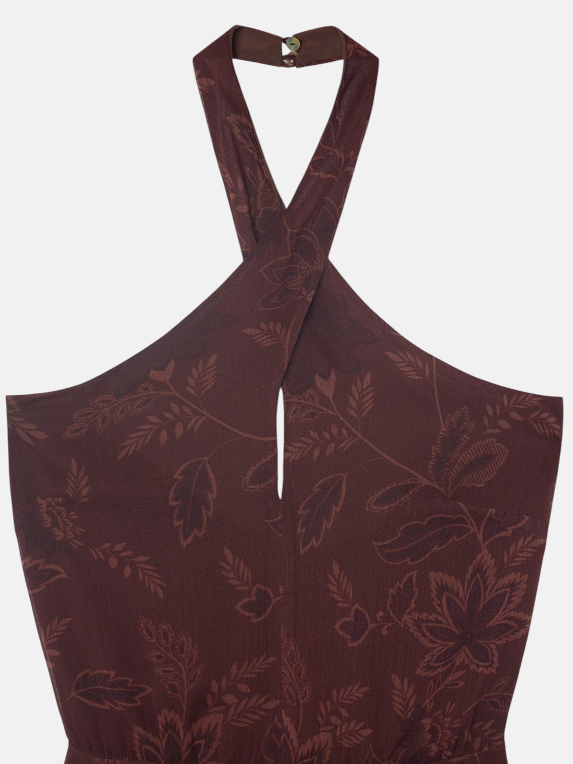 Vestido cuello halter estampado marron