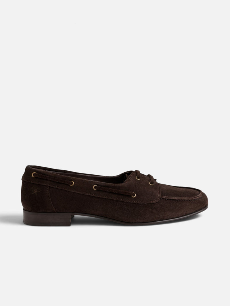 Brown split leather boat shoe