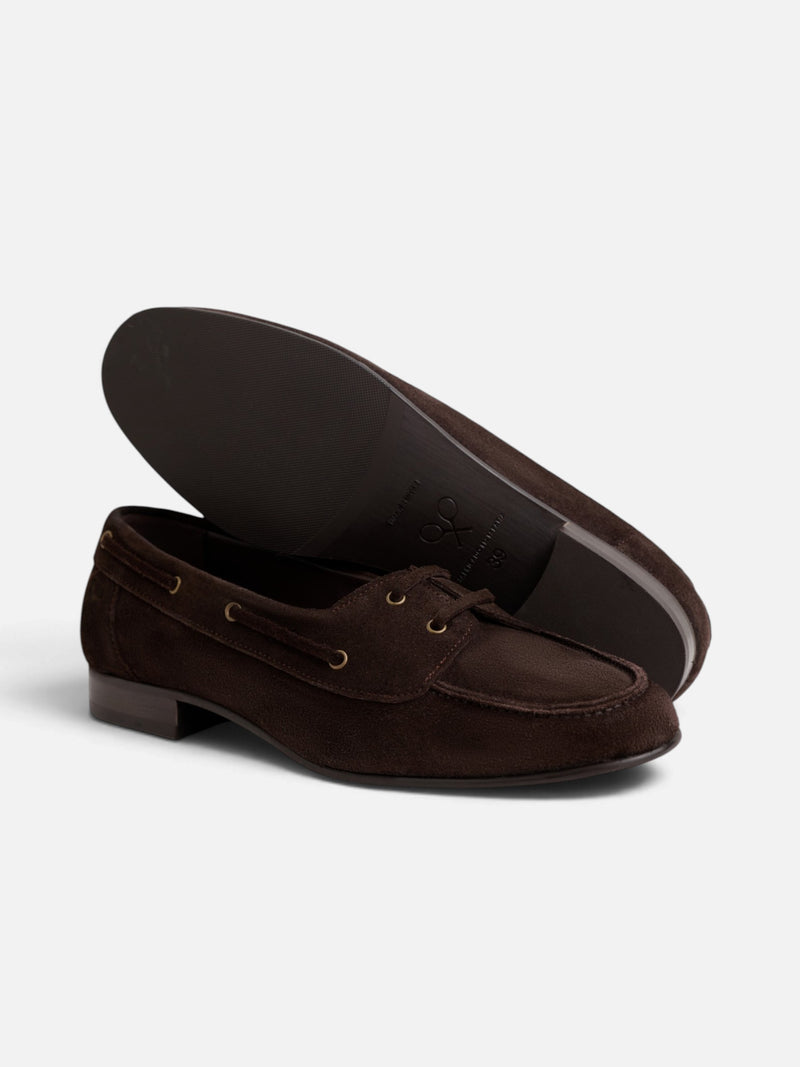 Brown split leather boat shoe