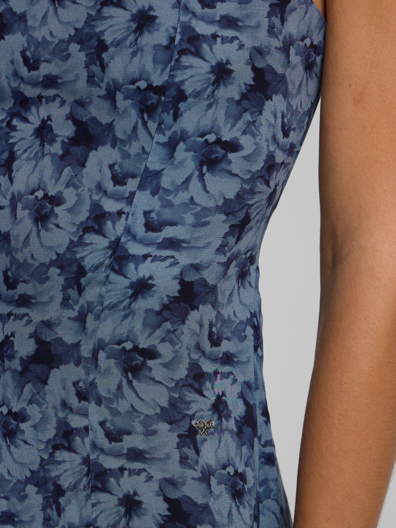 Vestido largo palabra de honor flores azul