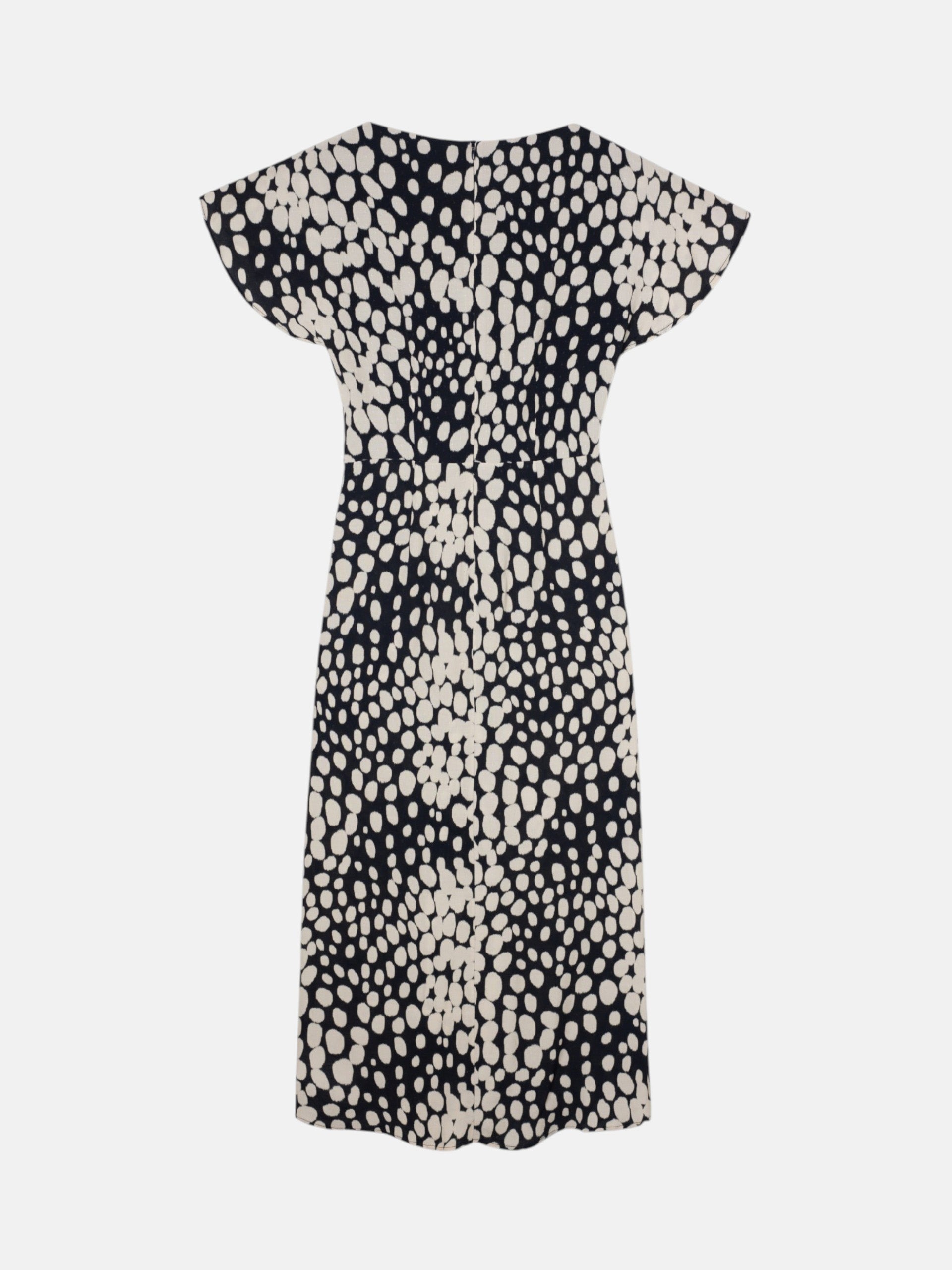 Vestido midi drapeado lunares blanco y negro