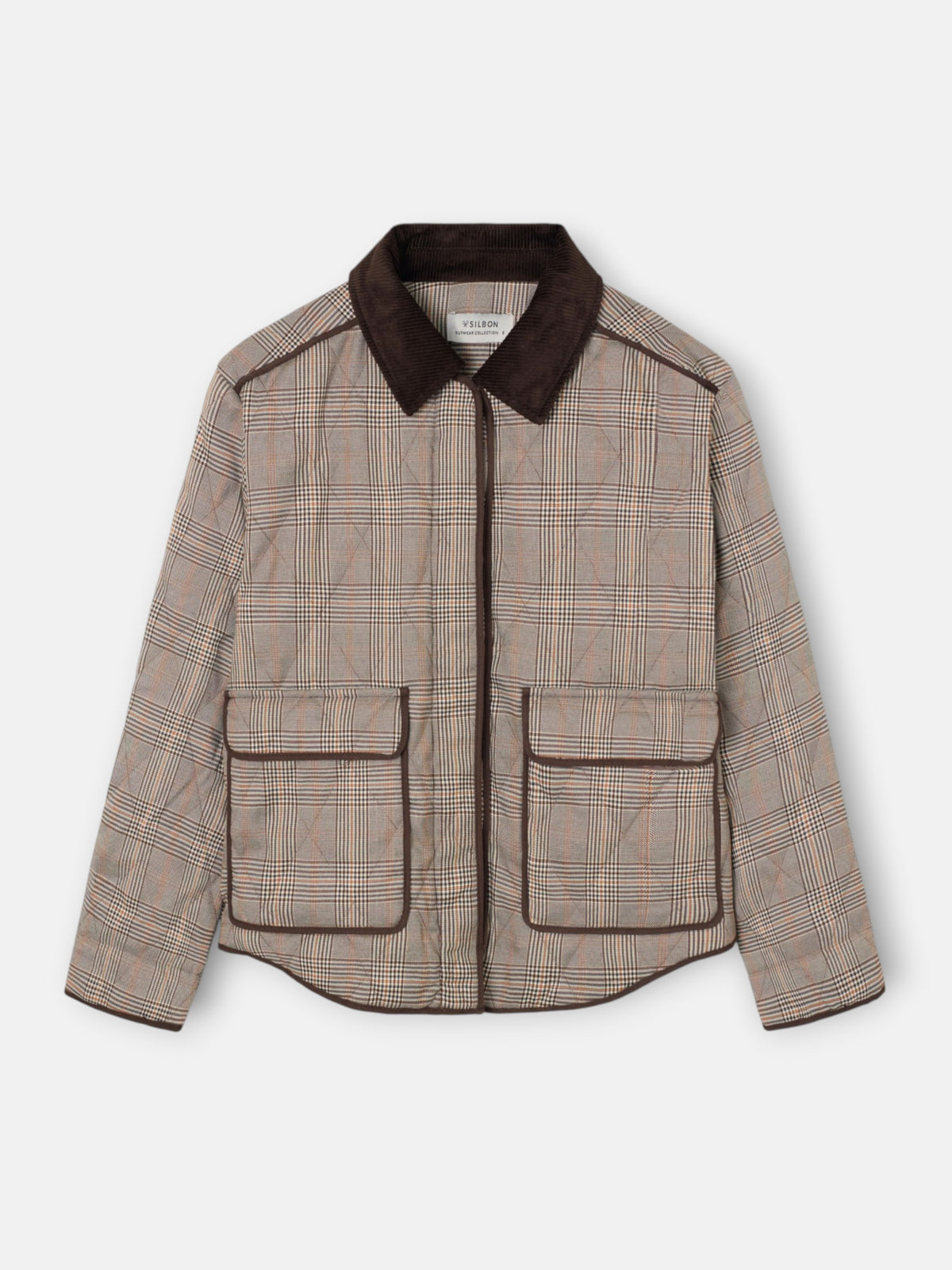 Short padded parka with brown checks