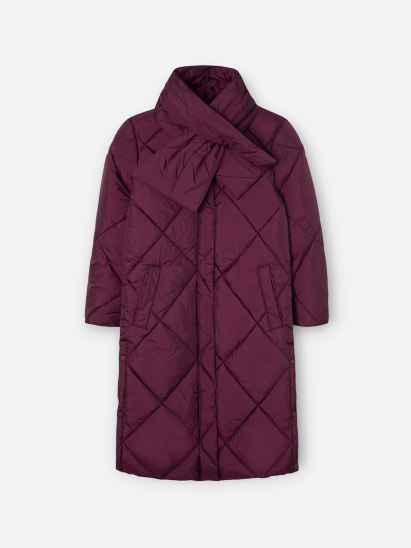 Parka larga acolchada bufanda burdeos