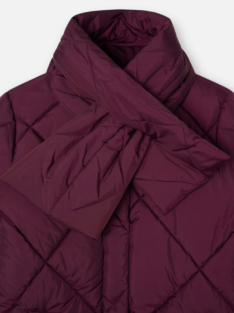 Parka larga acolchada bufanda burdeos