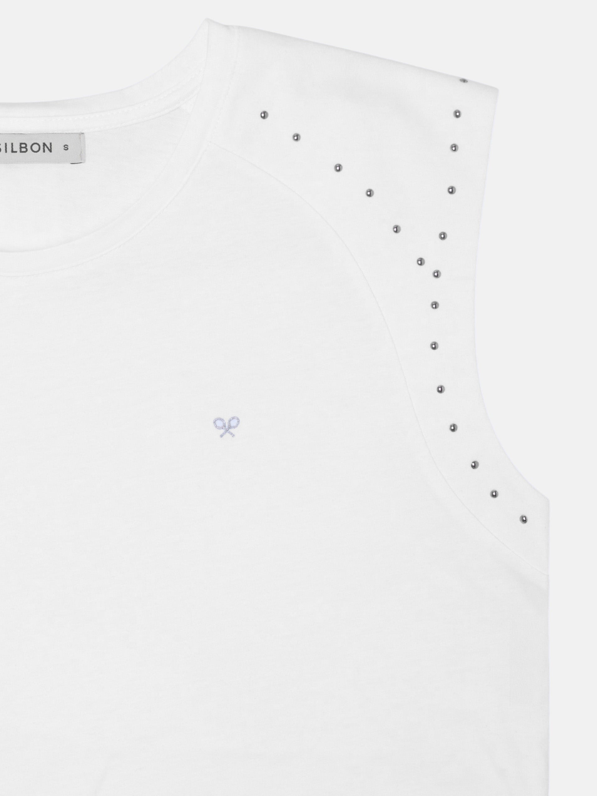 T-shirt femme épaulettes détail clous blanc