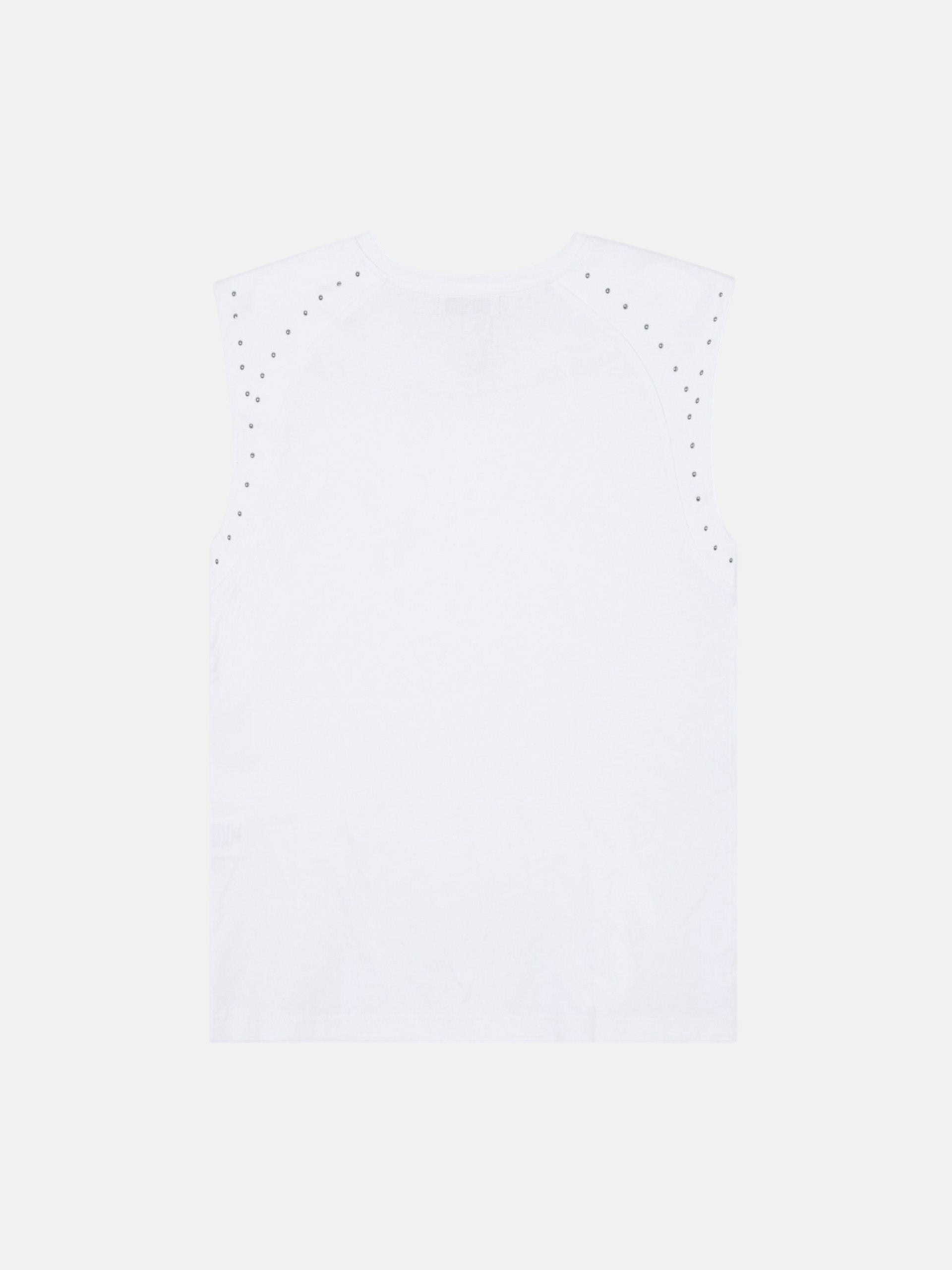 T-shirt femme épaulettes détail clous blanc