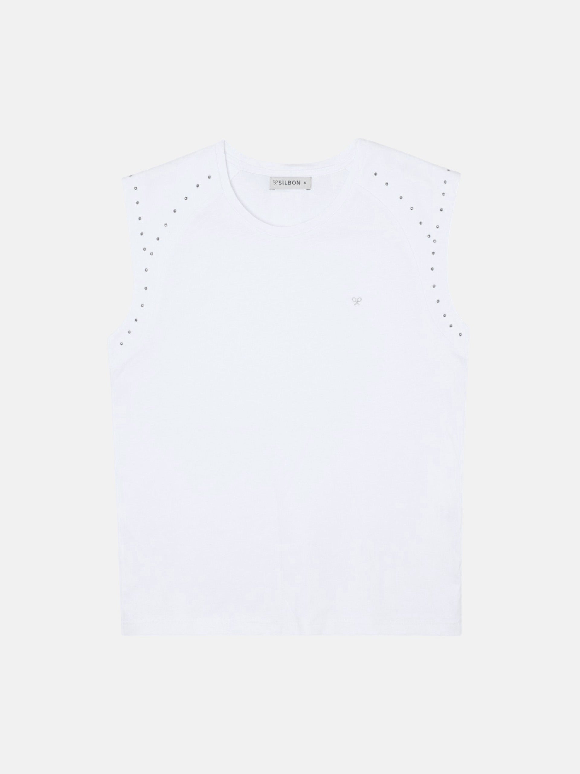 T-shirt femme épaulettes détail clous blanc