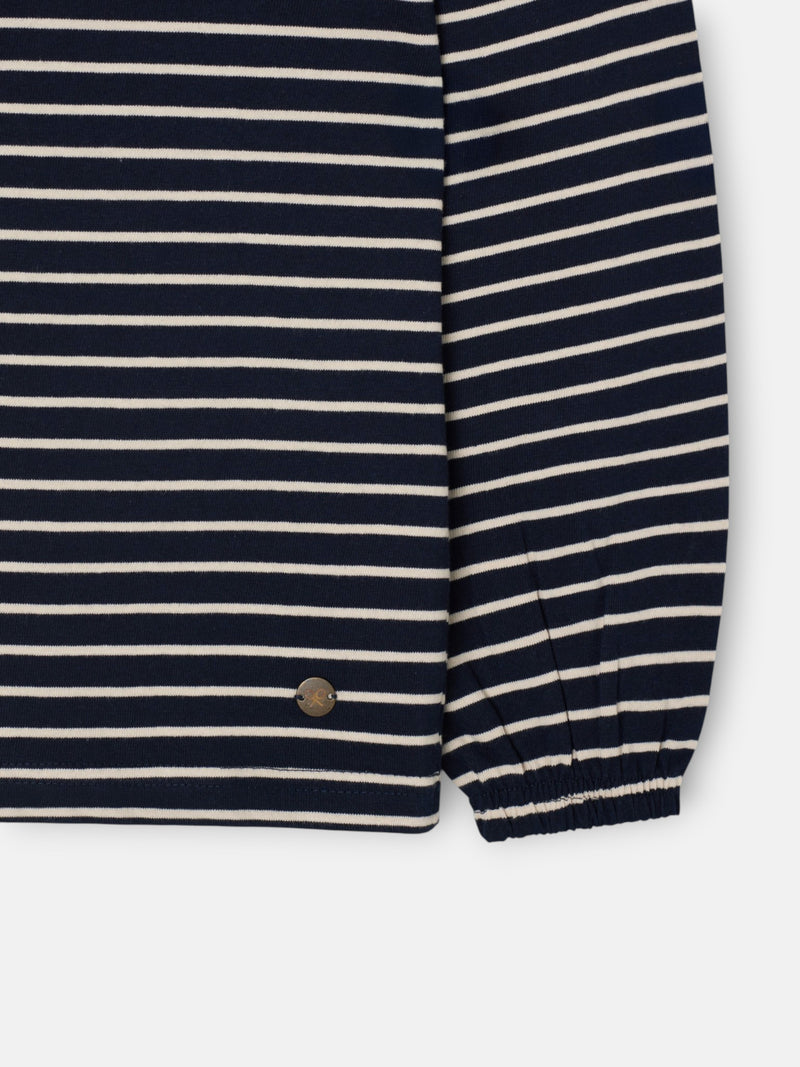 Camiseta manga larga cuello bobo rayas azul marino