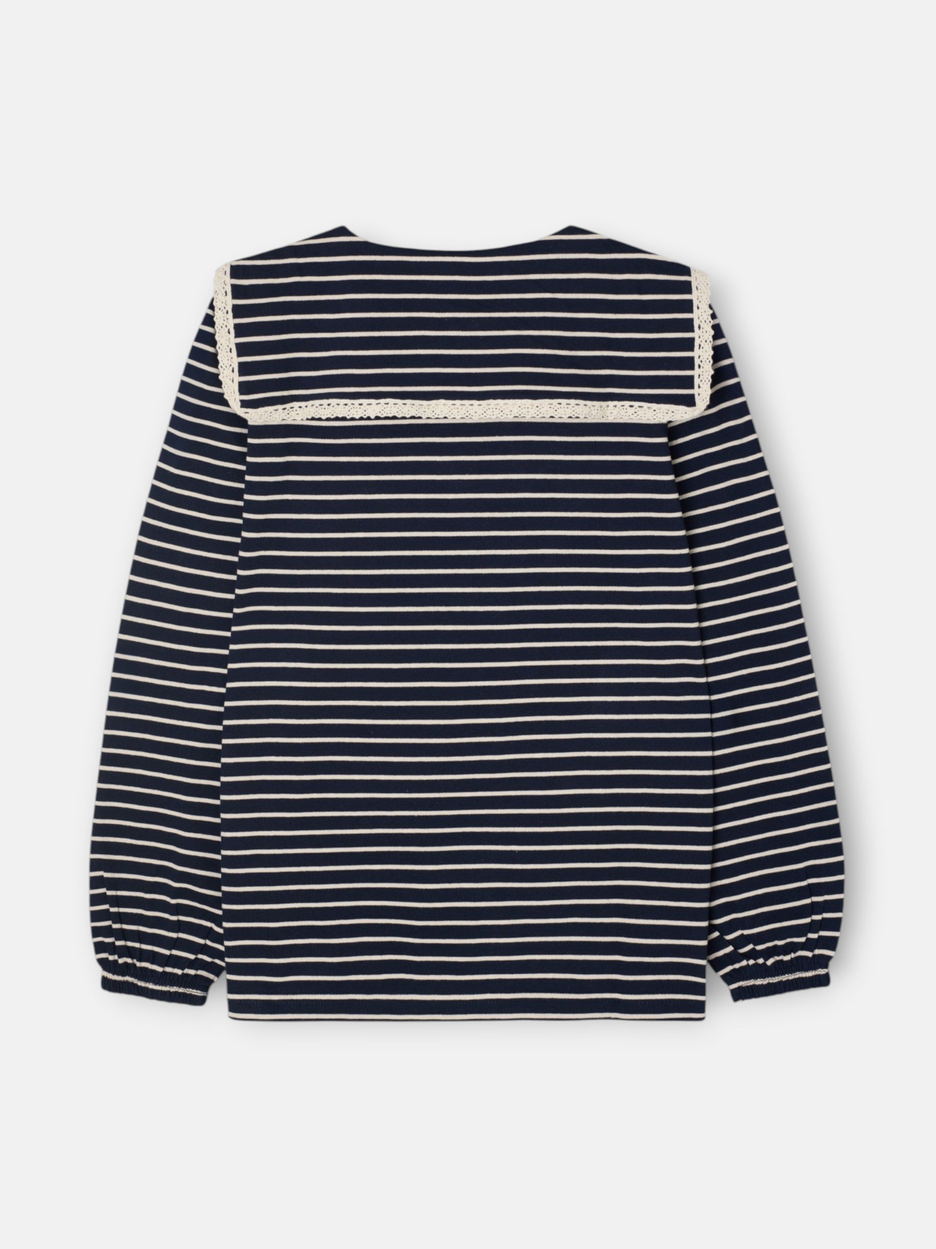 Camiseta manga larga cuello bobo rayas azul marino