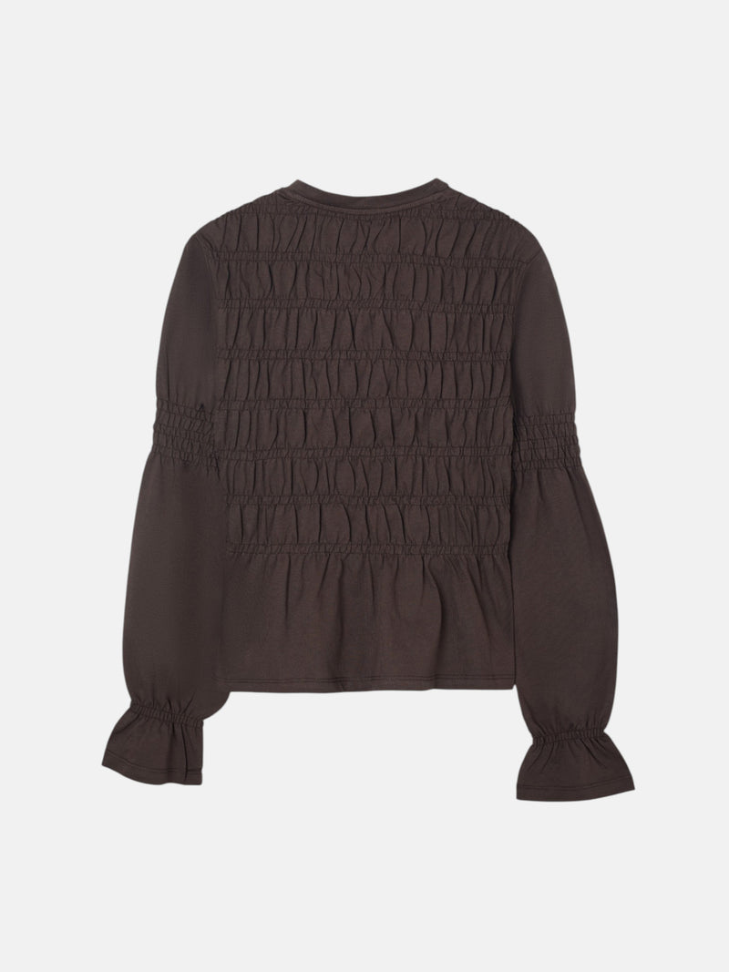 Camiseta woman manga larga punto smock marron
