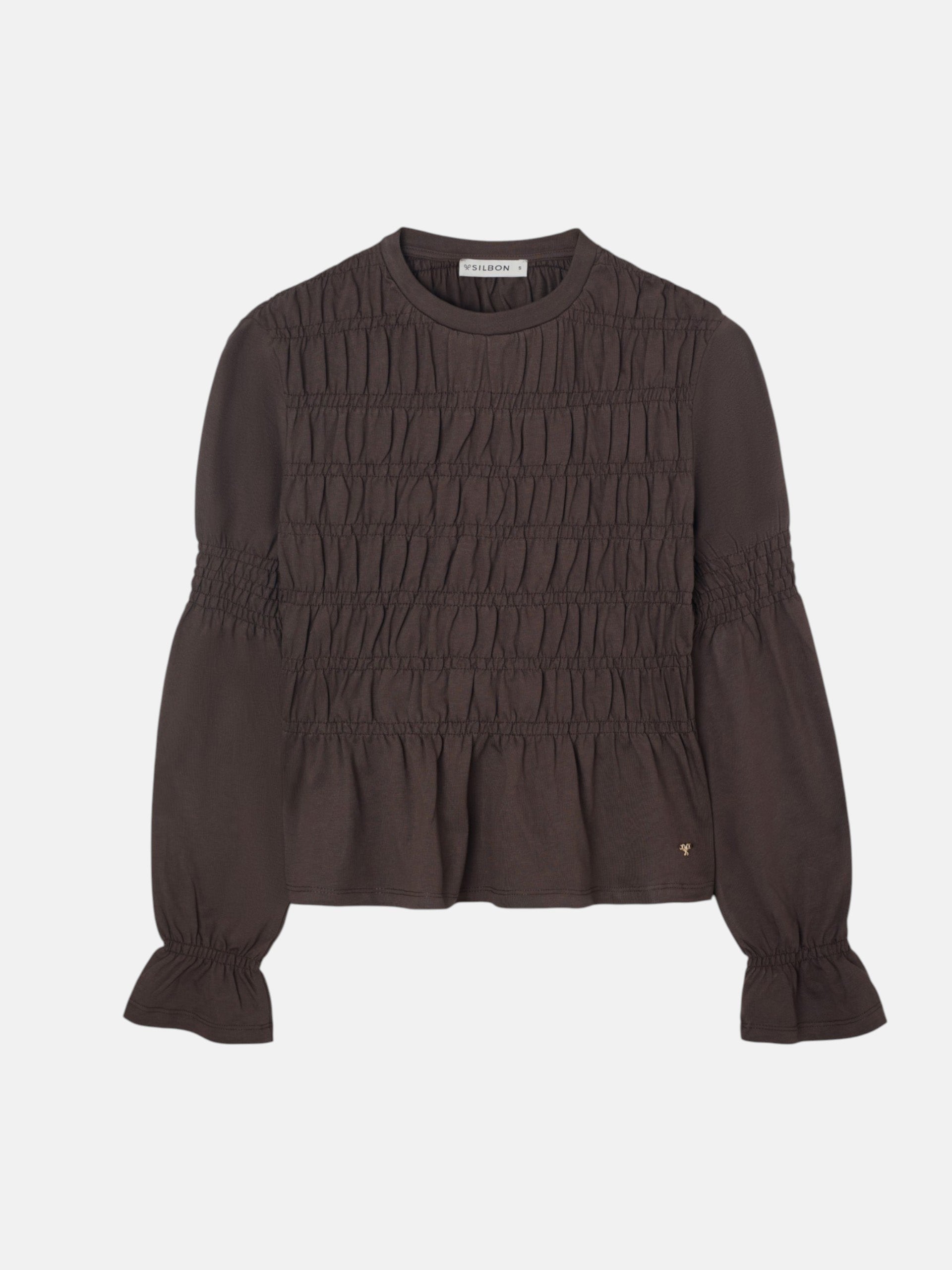 Women's long sleeve t-shirt with brown smock knit