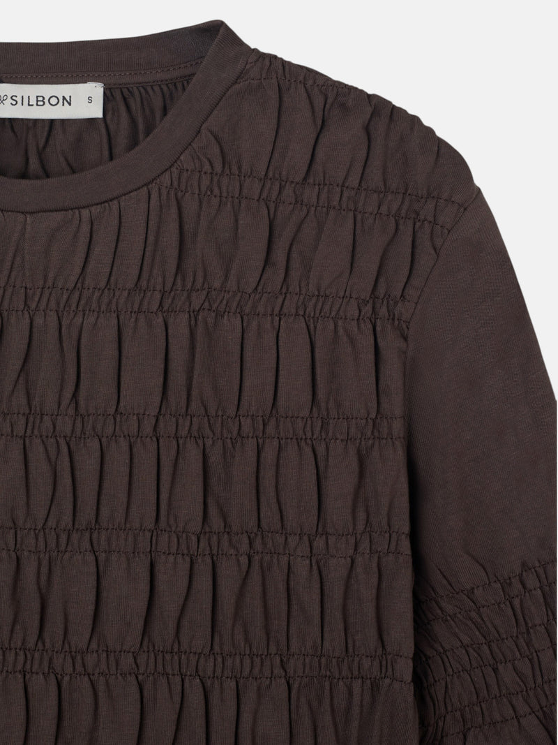 Camiseta woman manga larga punto smock marron