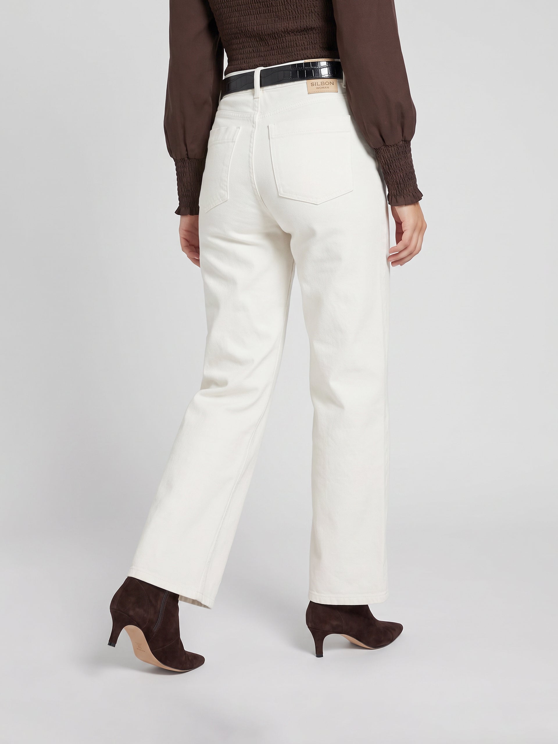 Camisola mulher manga comprida malha smock castanha