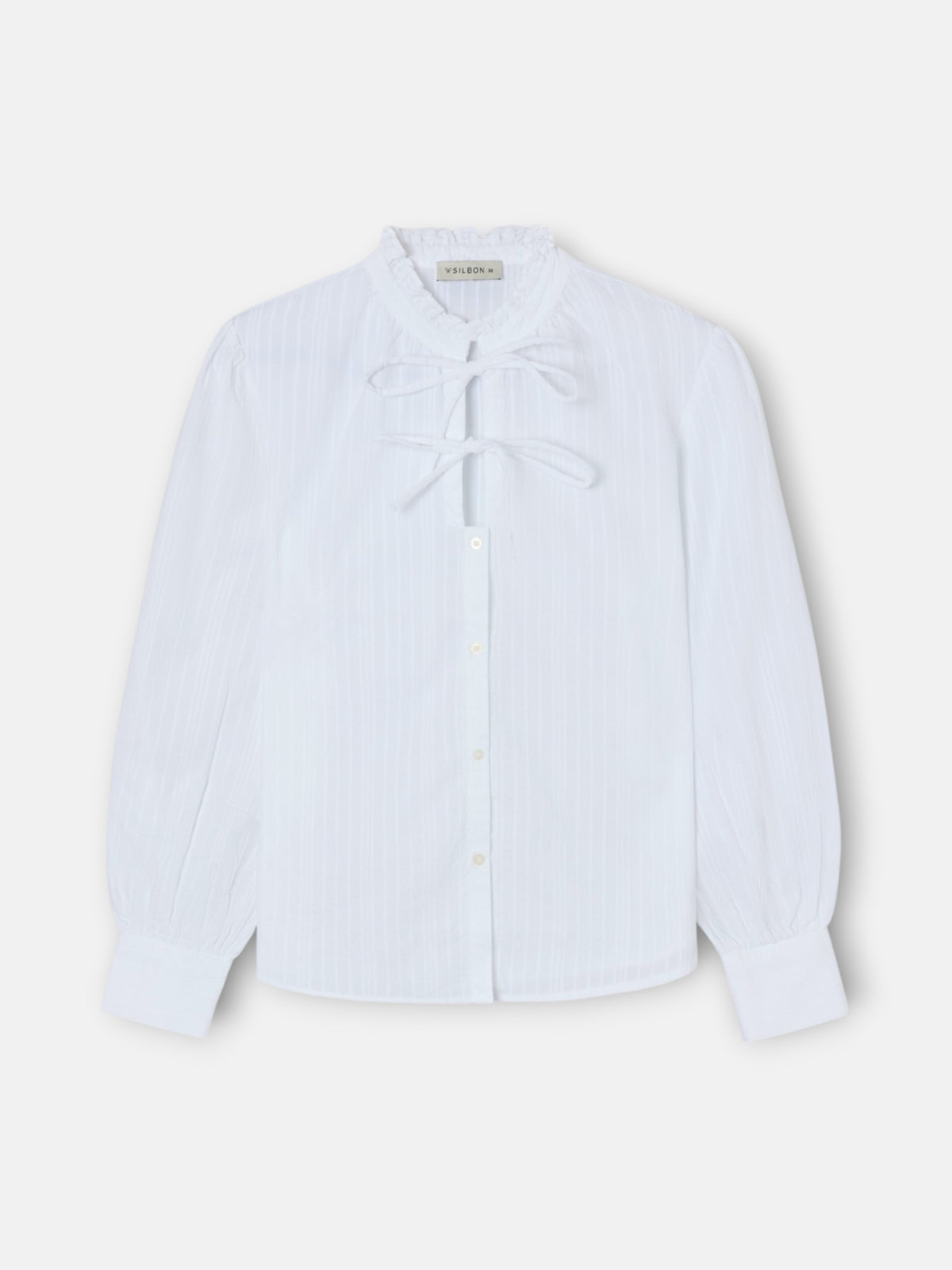 Camisa cuello alto lazos blanca
