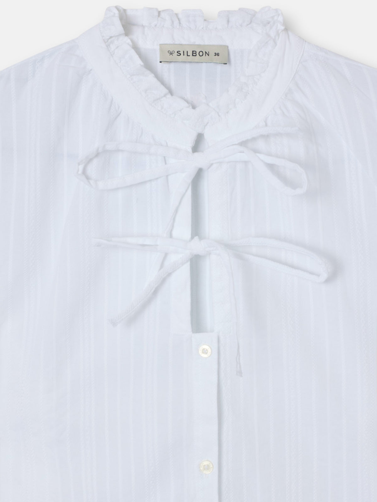 Camisa cuello alto lazos blanca