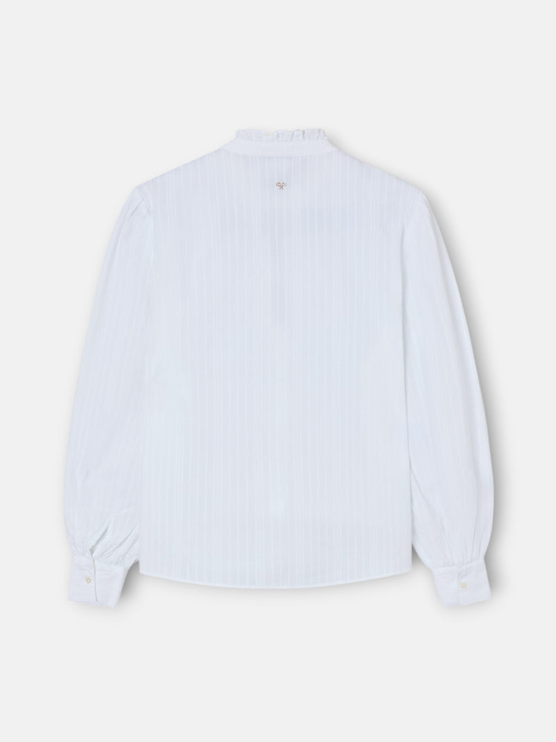 Camisa cuello alto lazos blanca