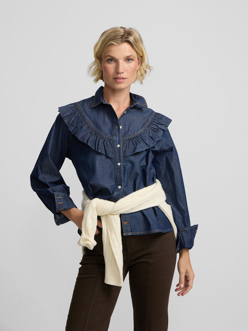 Camisa volantes denim azul