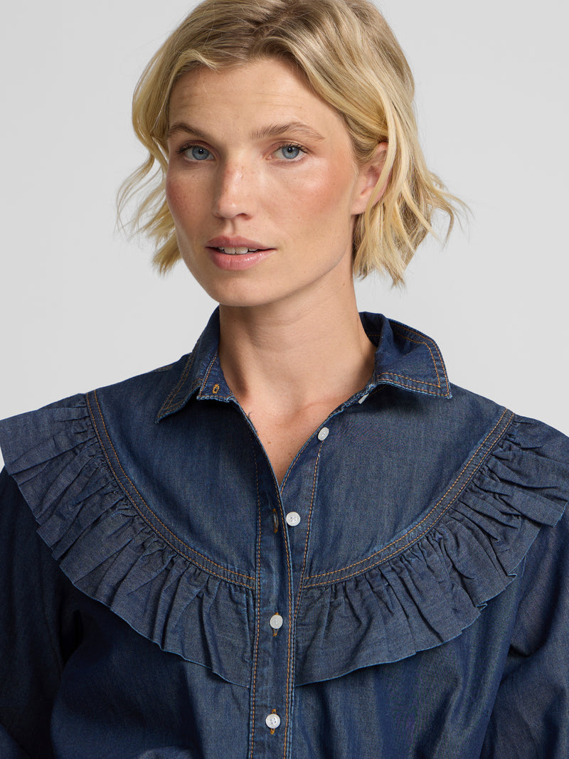 Camisa volantes denim azul