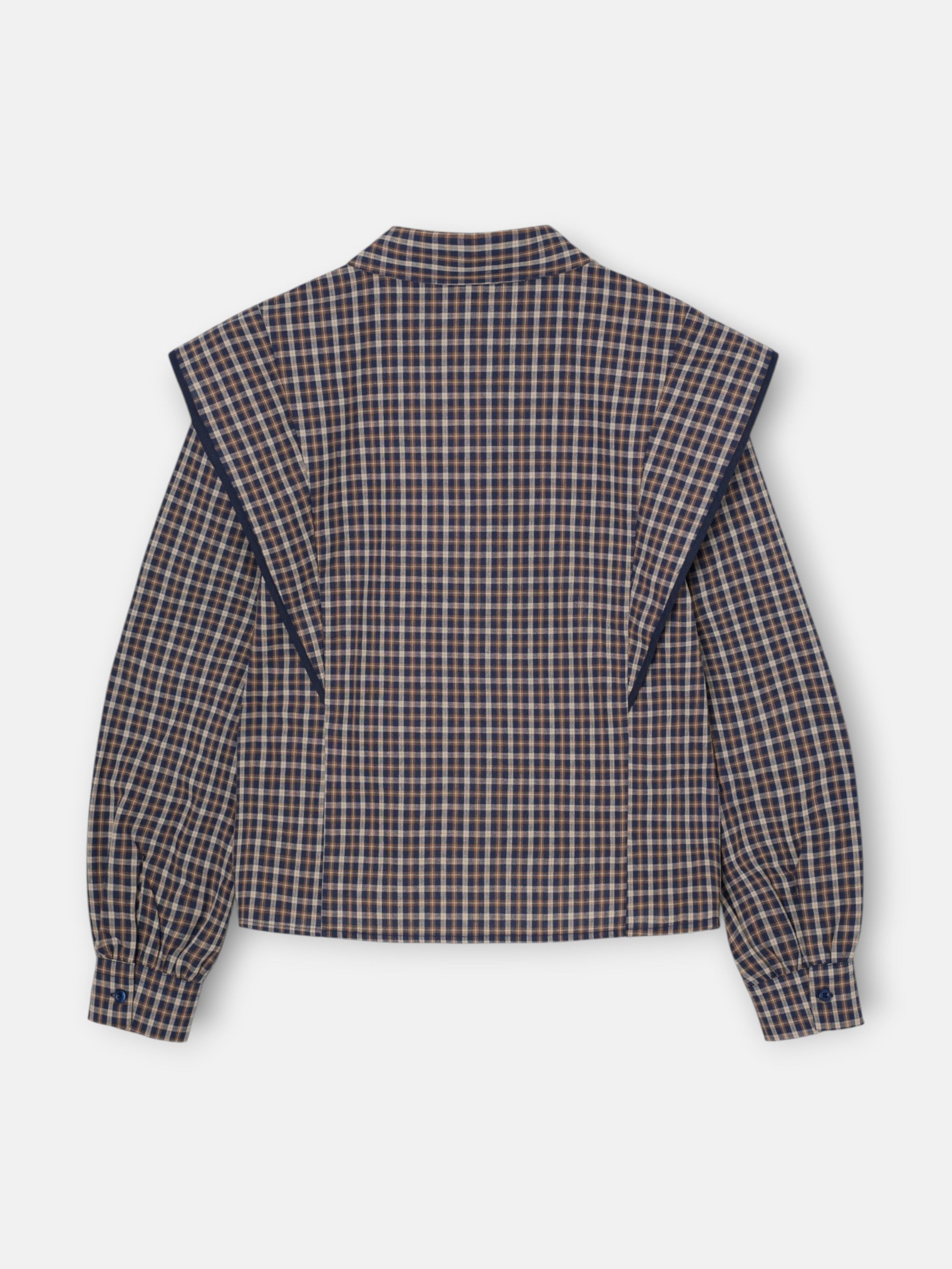 Camisa estruturada aos quadrados azuis e castanhos